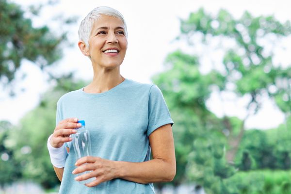 happy active senior woman outside